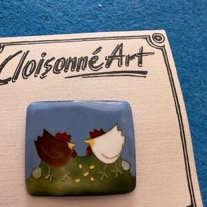 Chicken Brooch - Blue and Brown